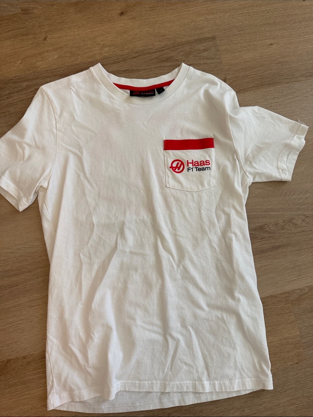 Haas F1 Team White Pocket Tee with Red Trim - medium NWOT